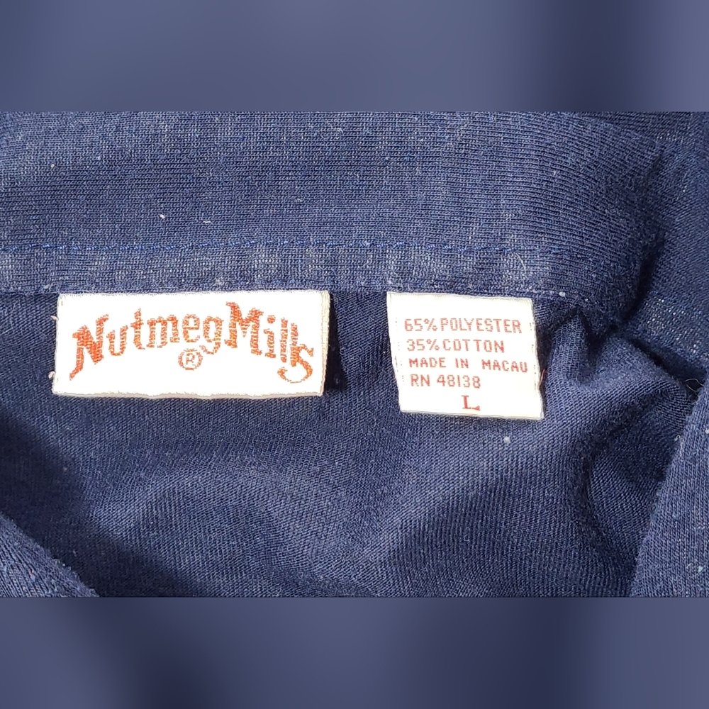NUTMEG MILLS WEST VIRGINIA UNIVERSITY MEN'S POLO, SIZE LARGE, BLUE VTG Ca. 197Os - Picture 4 of 6